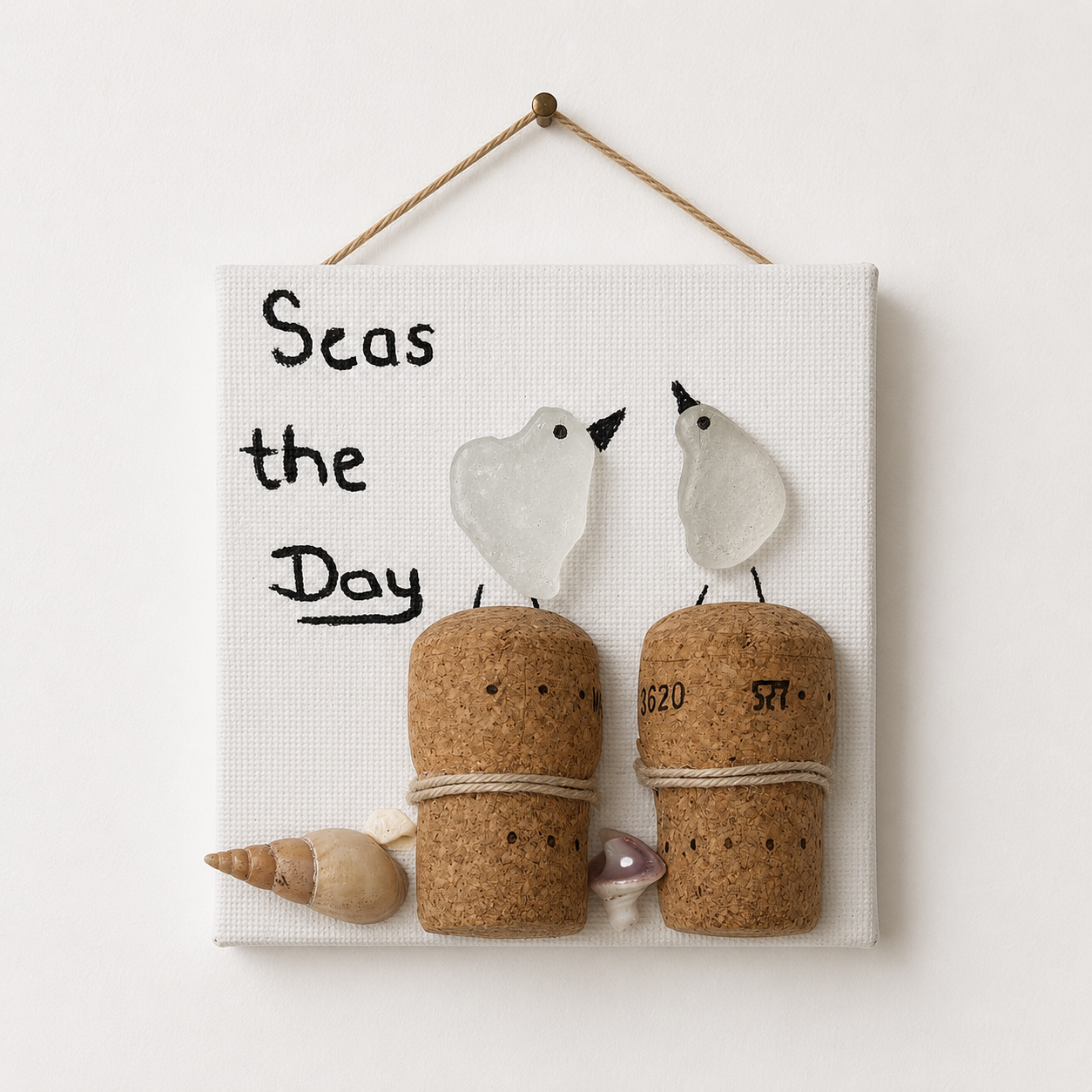 Sea Glass Artwork on Canvas – “Seas the Day”