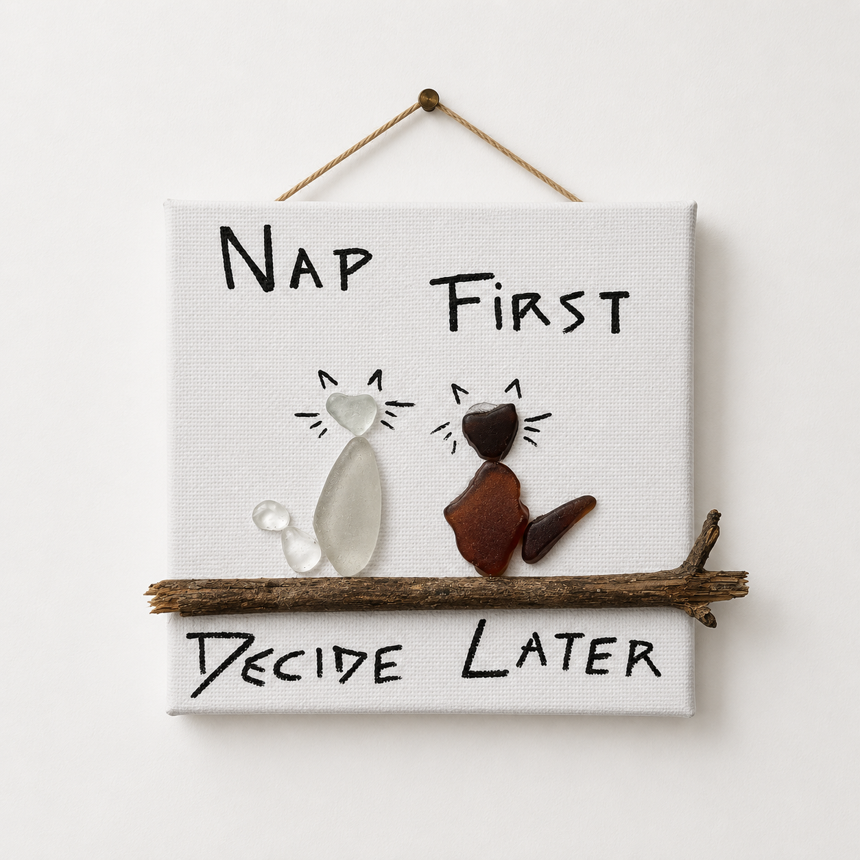 Sea Glass Artwork on Canvas – “Nap First”
