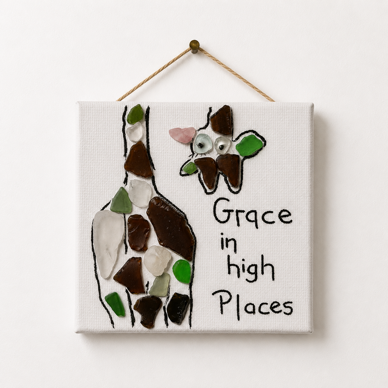 Sea Glass Artwork on Canvas – “Grace in high Places”