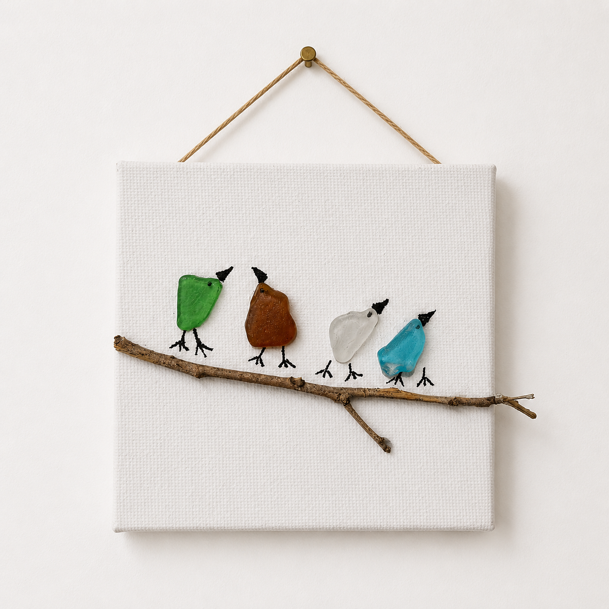 Sea Glass Artwork on Canvas – “Birds”