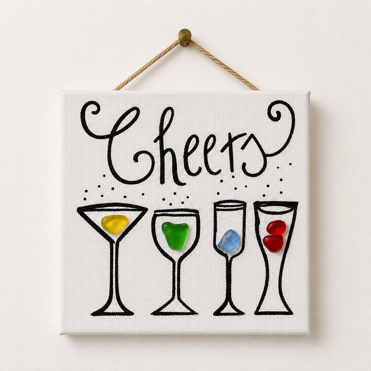 Sea Glass Artwork on Canvas – “Cheers”