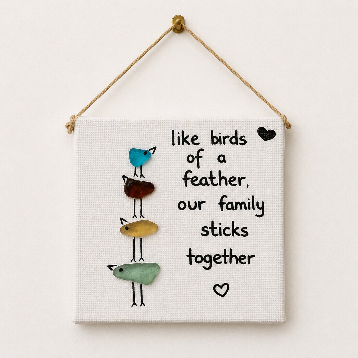 Sea Glass Artwork on Canvas – “Birds of a Feather”