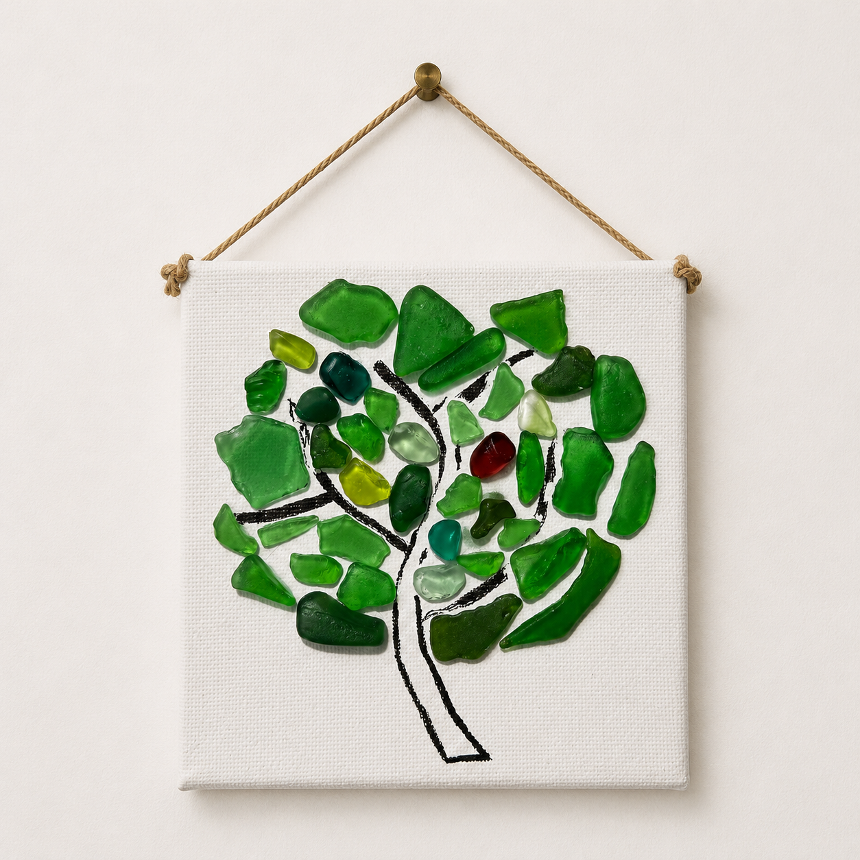 Sea Glass Artwork on Canvas – “Sea Tree”