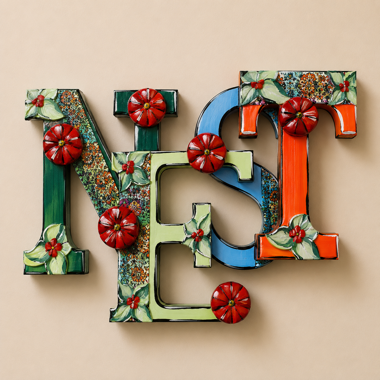 Acrylic on Wooden Letters – “NEST”