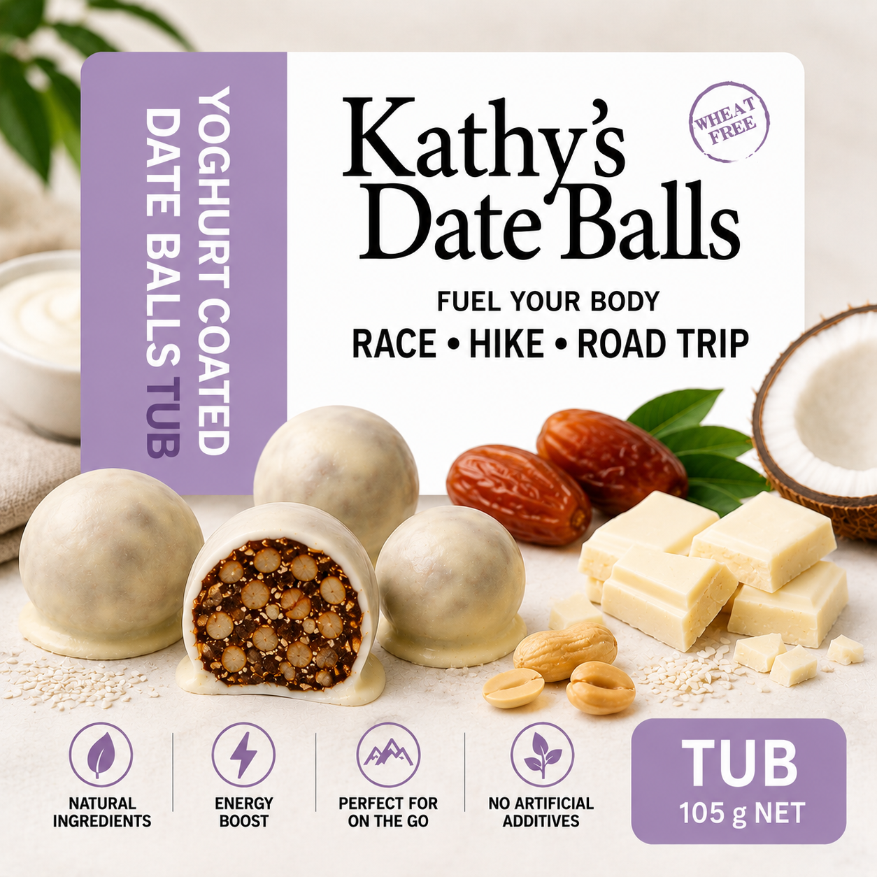 Yoghurt Coated Date Balls in Tubs
